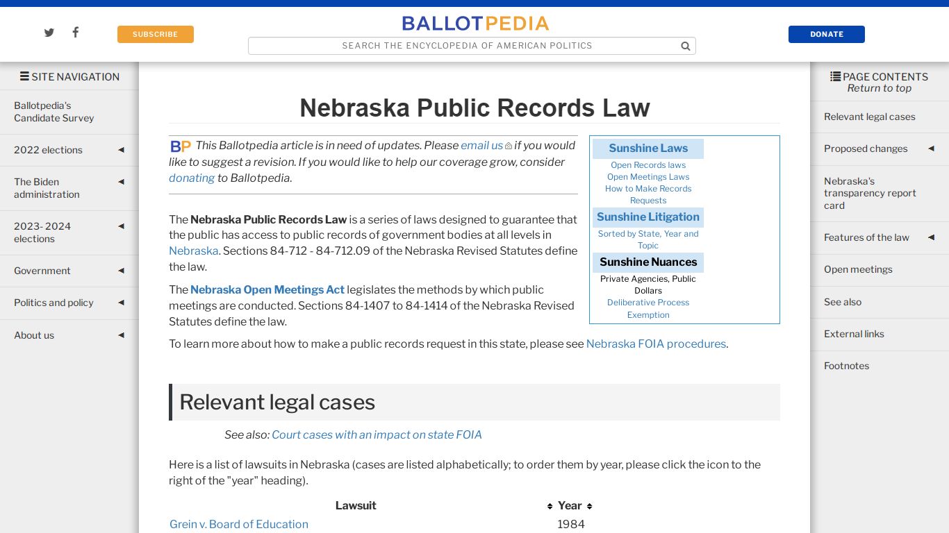 Nebraska Public Records Law - Ballotpedia
