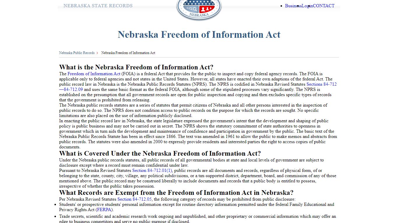 Nebraska Freedom of Information Act | StateRecords.org